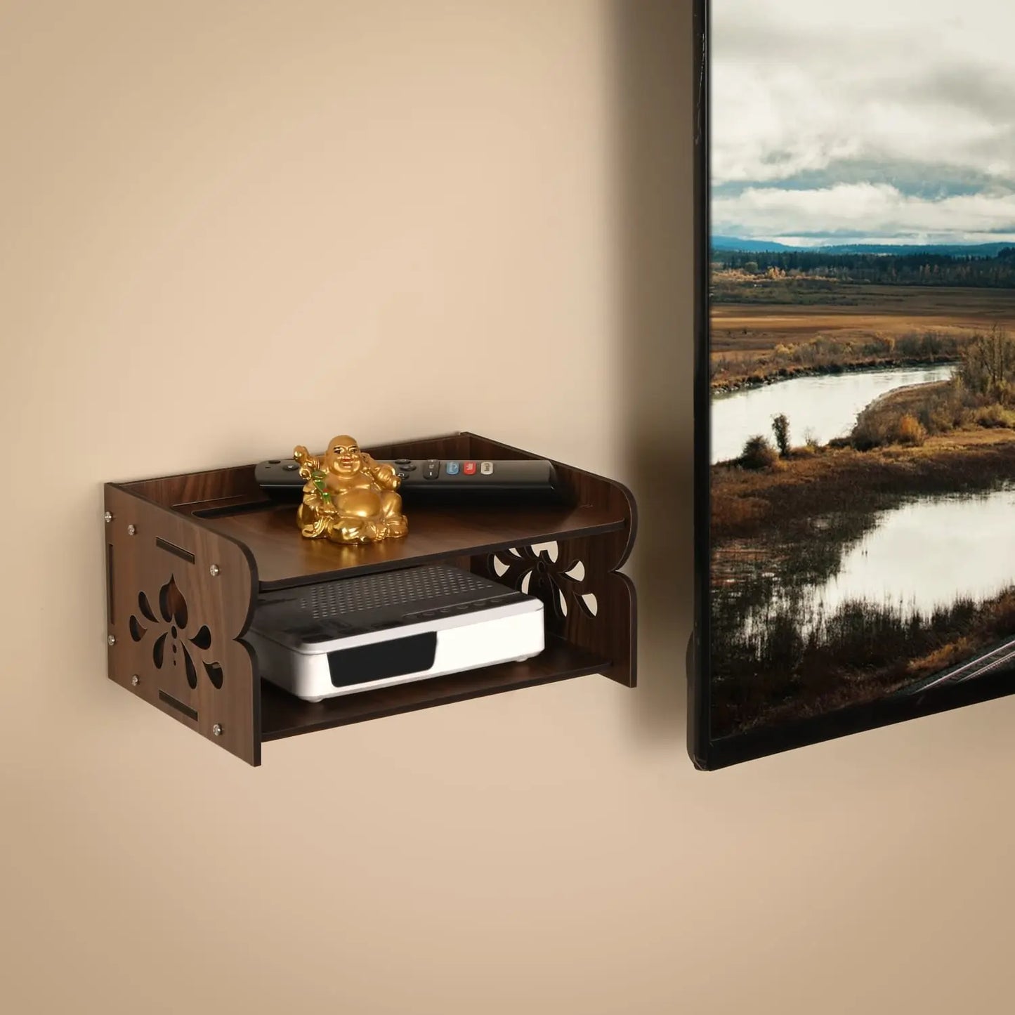 Wooden Wall-Mounted Set-Top Box Holder with Cable Management