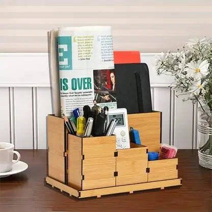 Premium Wooden Desk Organizer with Smartphone Dock - Declutter Your Workspace