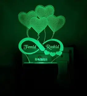 Heart-Shaped Night Lamp with Letter N and Blue Glow