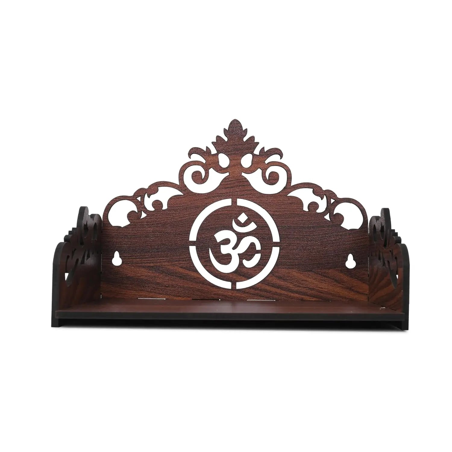 Small Wooden Wall-Mounted Home Temple with Om and Sunburst Design