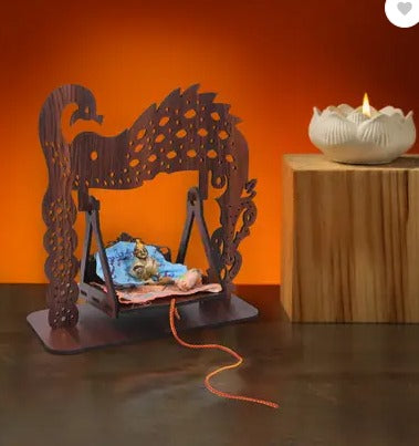 Traditional Wooden Jhula - Devotional Krishna Swing