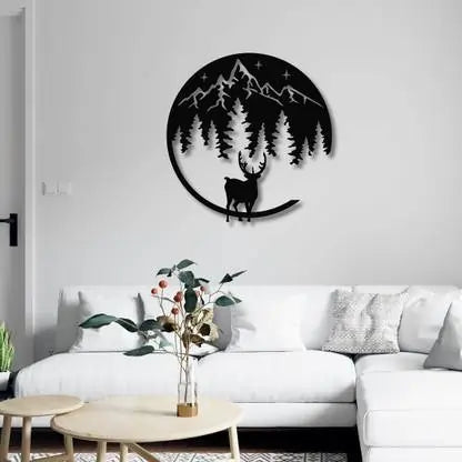 Nature-Inspired  Wall Art - Deer & Forest Crescent Moon Decor