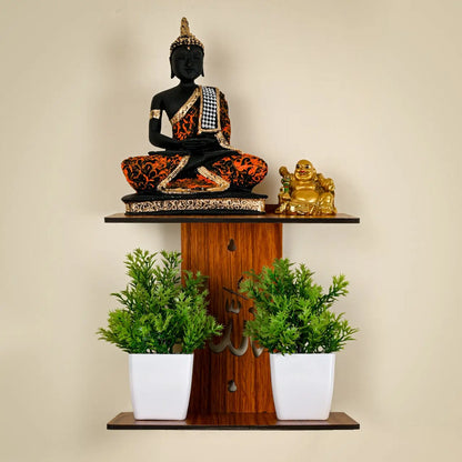 Wooden Wall Stand with Cutout Leaf Design – Multipurpose Shelf for Home