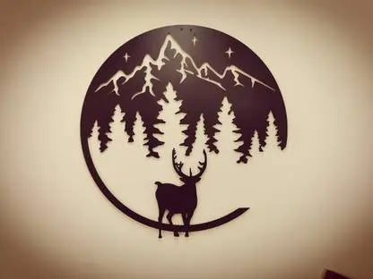 Nature-Inspired  Wall Art - Deer & Forest Crescent Moon Decor