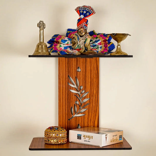 Wooden Wall Stand with Cutout Leaf Design – Multipurpose Shelf for Home