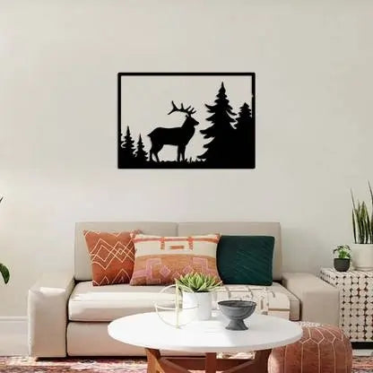 Nature-Inspired  Wall Art - Deer & Forest Crescent Moon Decor