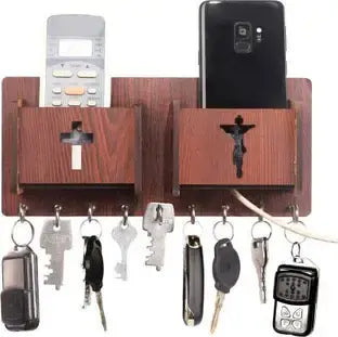 Wooden Wall-Mounted Key Stand with Storage Compartments
