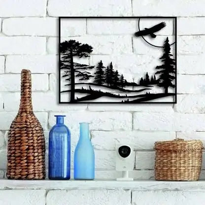 Nature-Inspired  Wall Art - Deer & Forest Crescent Moon Decor