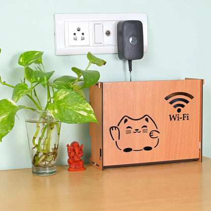 Wooden Wall-Mounted Wi-Fi Router Stand with Cable Management