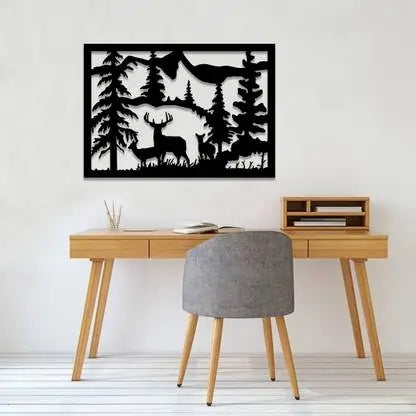 Nature-Inspired  Wall Art - Deer & Forest Crescent Moon Decor