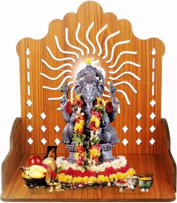 Medium Wooden Wall-Mounted Home Temple with Om Design