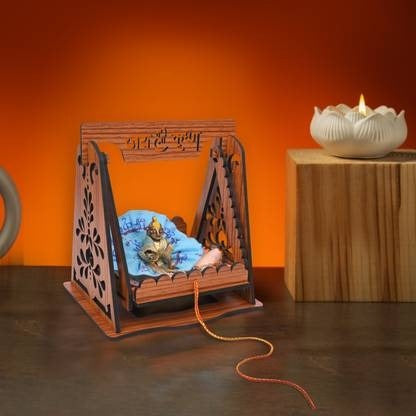 Traditional Wooden Jhula - Devotional Krishna Swing