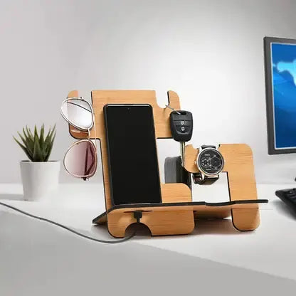 Premium Wooden Desk Organizer with Smartphone Dock - Declutter Your Workspace