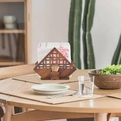 Elegant Wooden Tissue Stand with Toothpick Holder - Perfect for Dining Tables