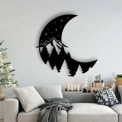 Nature-Inspired  Wall Art - Deer & Forest Crescent Moon Decor