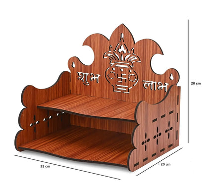 Small  Wooden Wall-Mounted Home Temple with Om and Sunburst Design