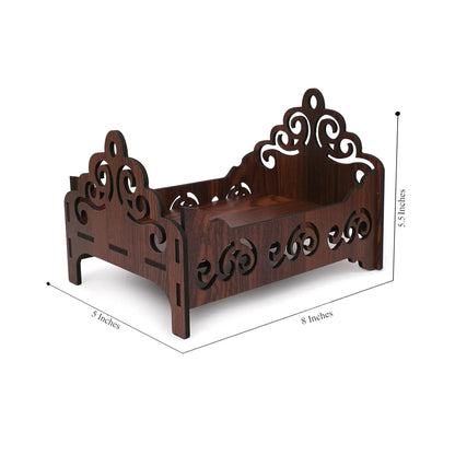 Small  Wooden Wall-Mounted Home Temple with Om and Sunburst Design