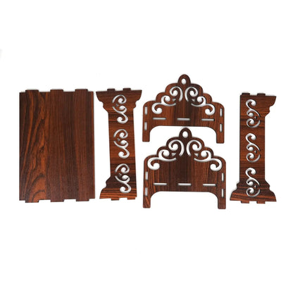 Small  Wooden Wall-Mounted Home Temple with Om and Sunburst Design